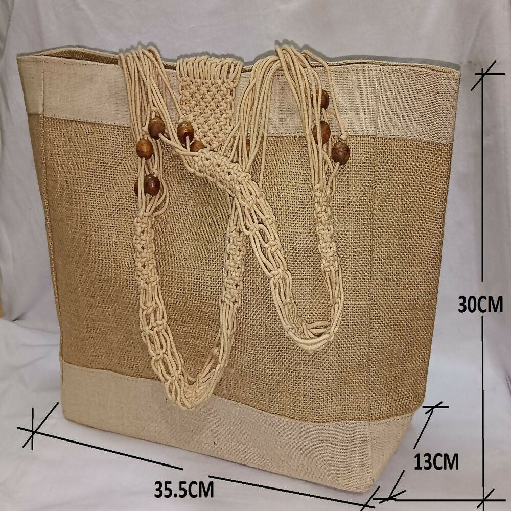 Jute Ladies Fashion Bag with Wooden Beads - Distacart