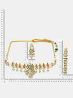 Thumbnail for Ruby Raang Rajkumari Necklace With Earrings And Maang Tikka - Distacart
