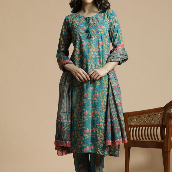 Anouk Women Embroidered Regular Thread Work Kurta with Trousers & With Dupatta - Distacart