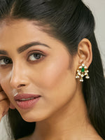 Thumbnail for Nuyug 22K Gold-Plated Elegant Kundan & Green Stone Studded Pearl Drops Studs
