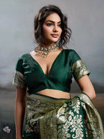 Thumbnail for Shree Shyam Fashion Dark Green Silk Blend Saree - Distacart