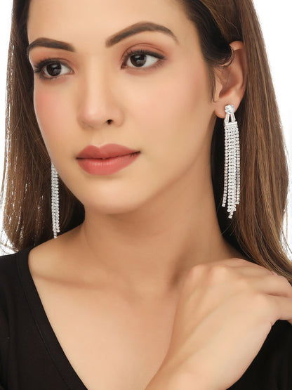 NVR Women Silver Toned Contemporary Drop Earrings - Distacart