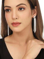 Thumbnail for NVR Women Silver Toned Contemporary Drop Earrings - Distacart