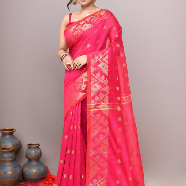 Joban Fashion Pink Cotton Blend Handloom Saree
