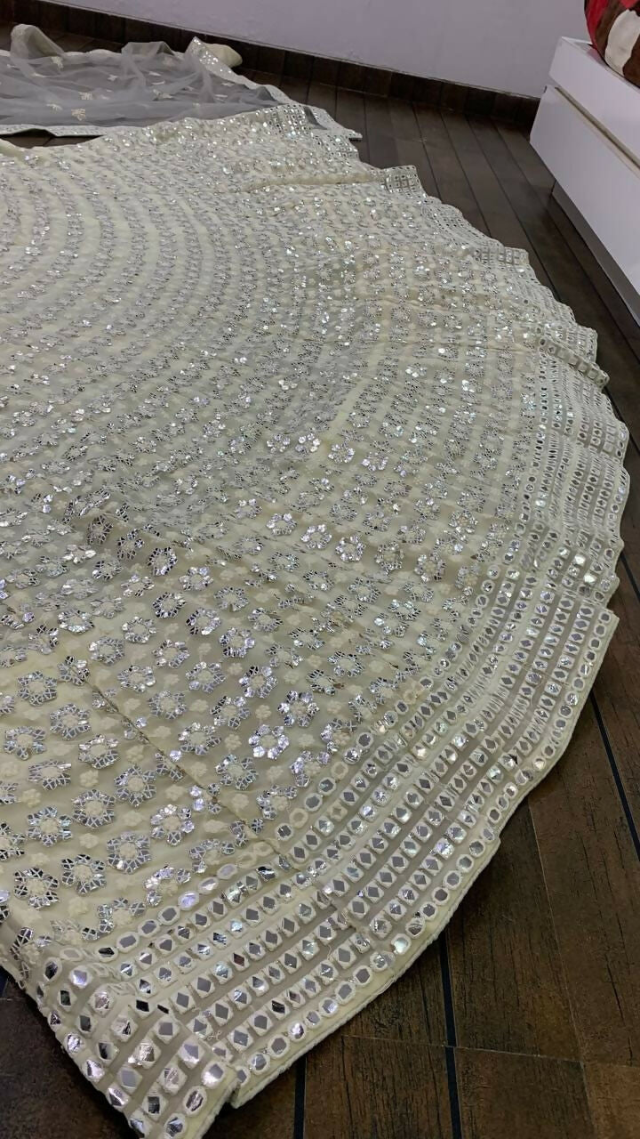 Aastha Fashion Cream Georgette Designer Wedding Wear Lehenga Choli