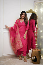 Thumbnail for The52 Gajri Women's Gorgeous Embroidered Viscose Chanderi Fabric Straight Kurta Pant with Dupatta Set - Distacart