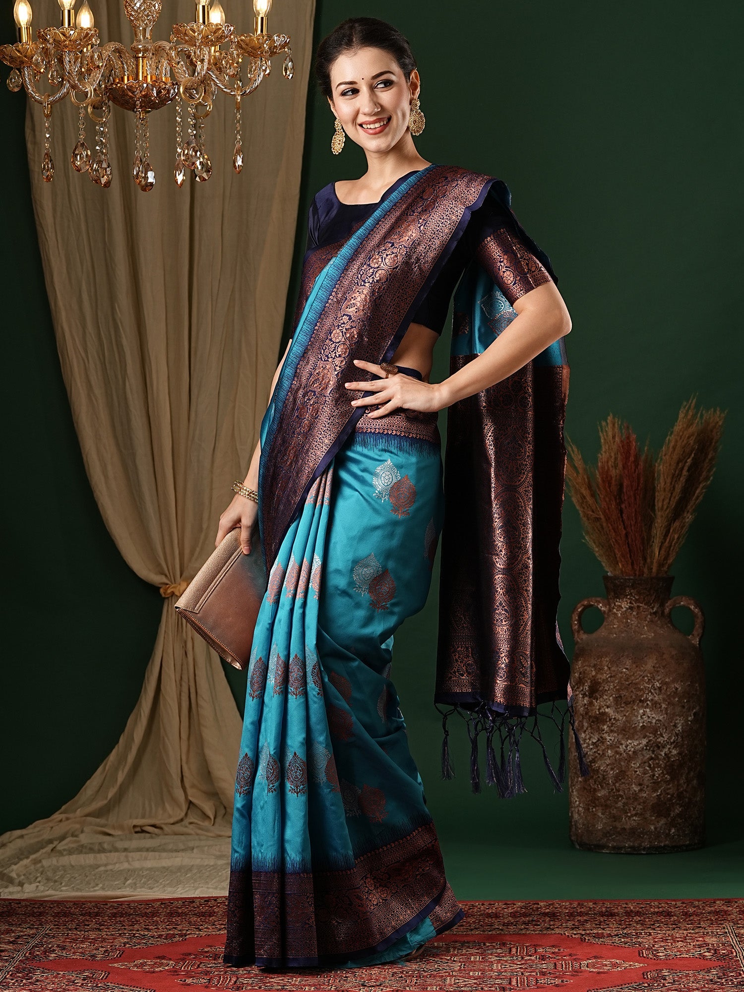 NOZ2TOZ Women's Silk Blend Light Blue Woven Design Designer Saree With Blouse Piece - Distacart