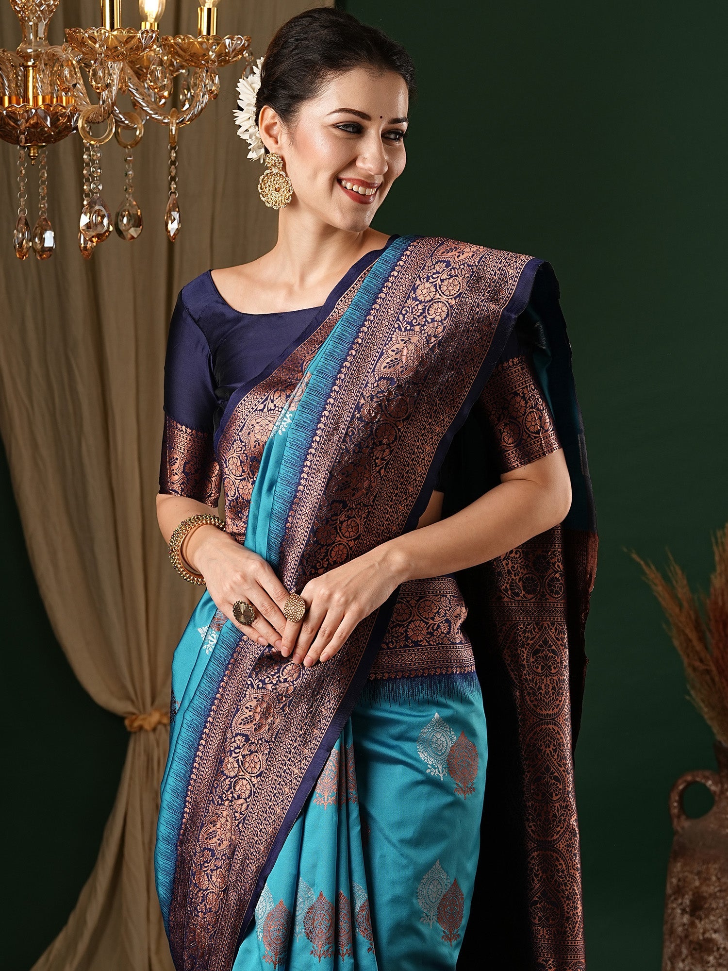 NOZ2TOZ Women's Silk Blend Light Blue Woven Design Designer Saree With Blouse Piece - Distacart