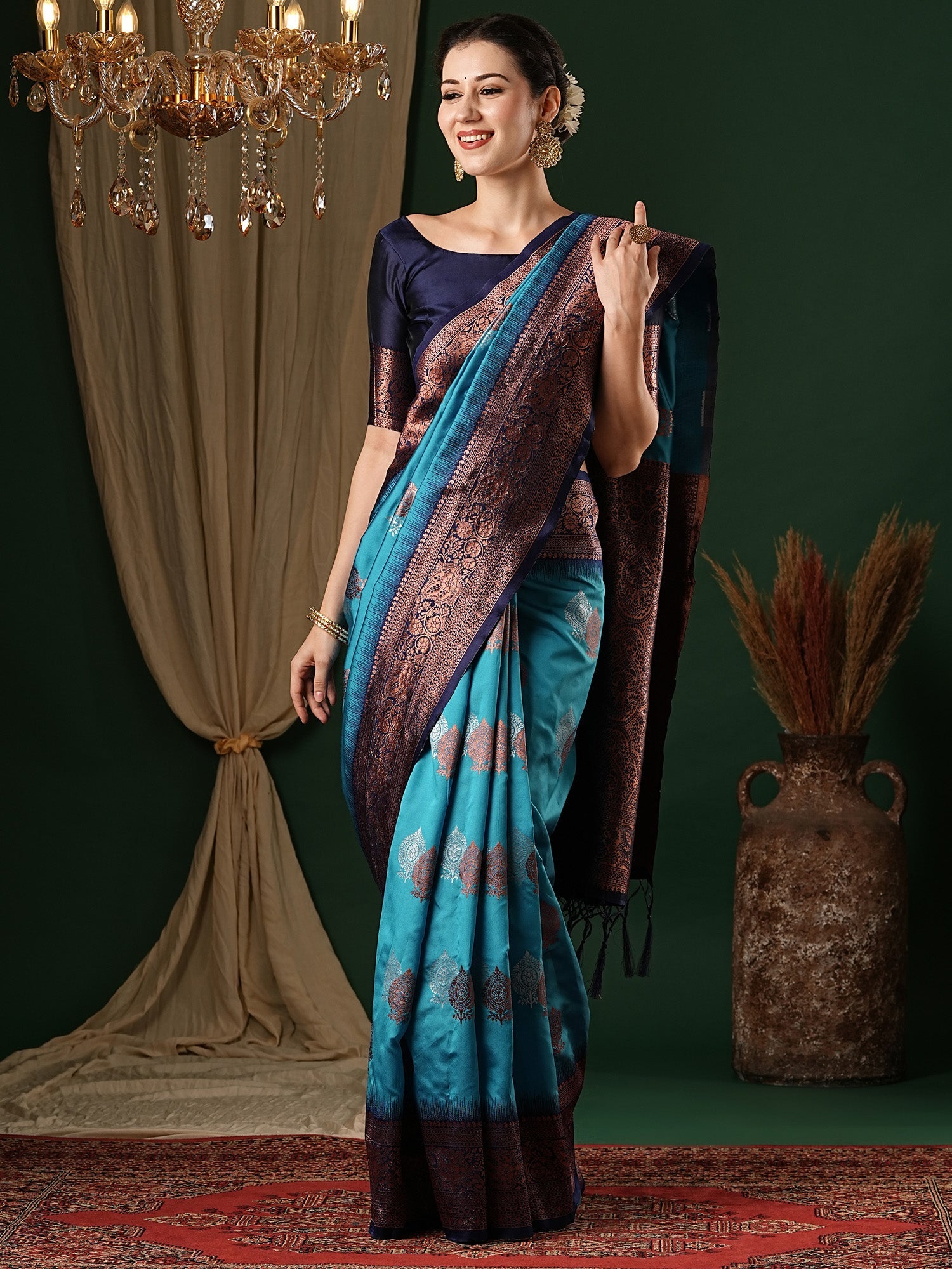 NOZ2TOZ Women's Silk Blend Light Blue Woven Design Designer Saree With Blouse Piece - Distacart
