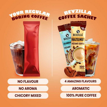 Bevzilla 25 Flavoured Coffee Sachets + Shaker - Distacart