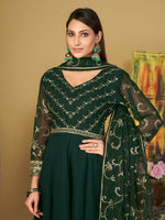 Thumbnail for Jyoti Fashion Women's Bottle Green Georgette Embroidered Anarkali Kurta Pant Set With Dupatta - Distacart