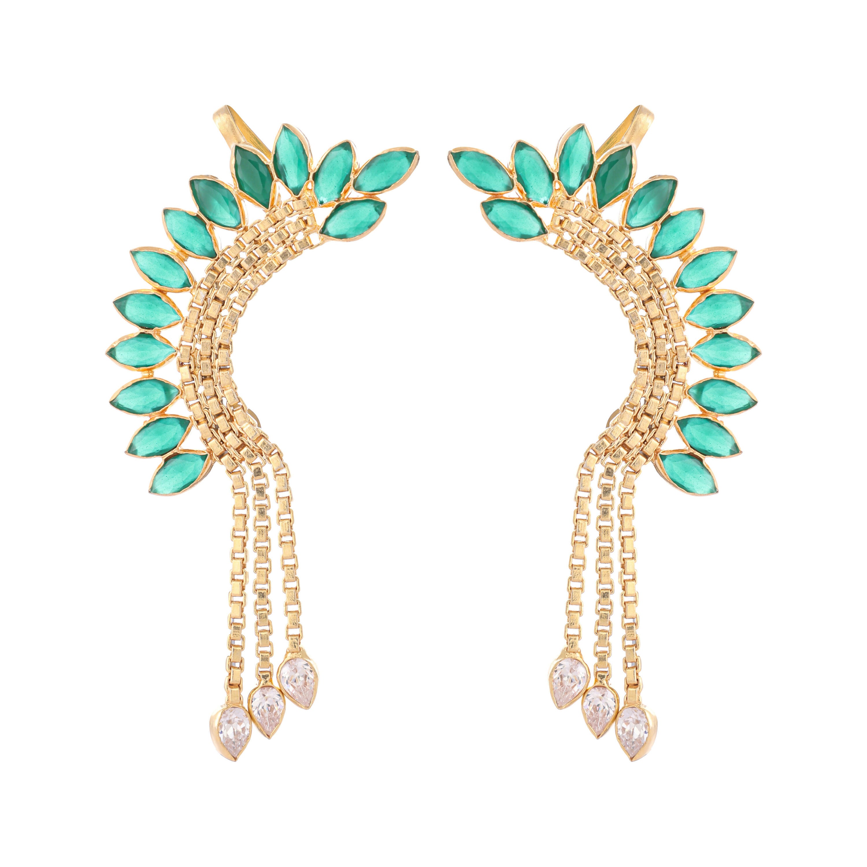 Nuyug 22K Gold Plated Faux Emerald Studded Contemporary Ear Cuff Earrings - Distacart