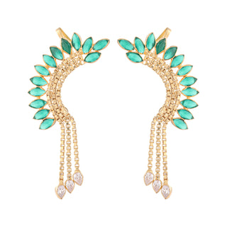 Nuyug 22K Gold Plated Faux Emerald Studded Contemporary Ear Cuff Earrings