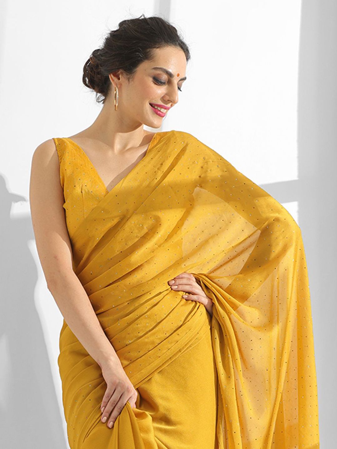 Mitera Embellished Beads and Stones Pure Chiffon Saree - Distacart