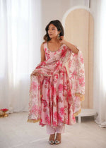 Thumbnail for Teeya Creation Pink Pure Muslin Silk Digital Print Traditional Wear Long Gown - Distacart