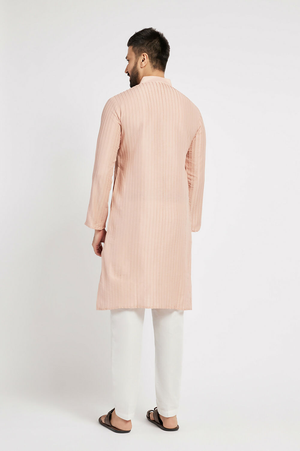 Ethnic India Pink Men's Kurta Striped Polyester - Distacart