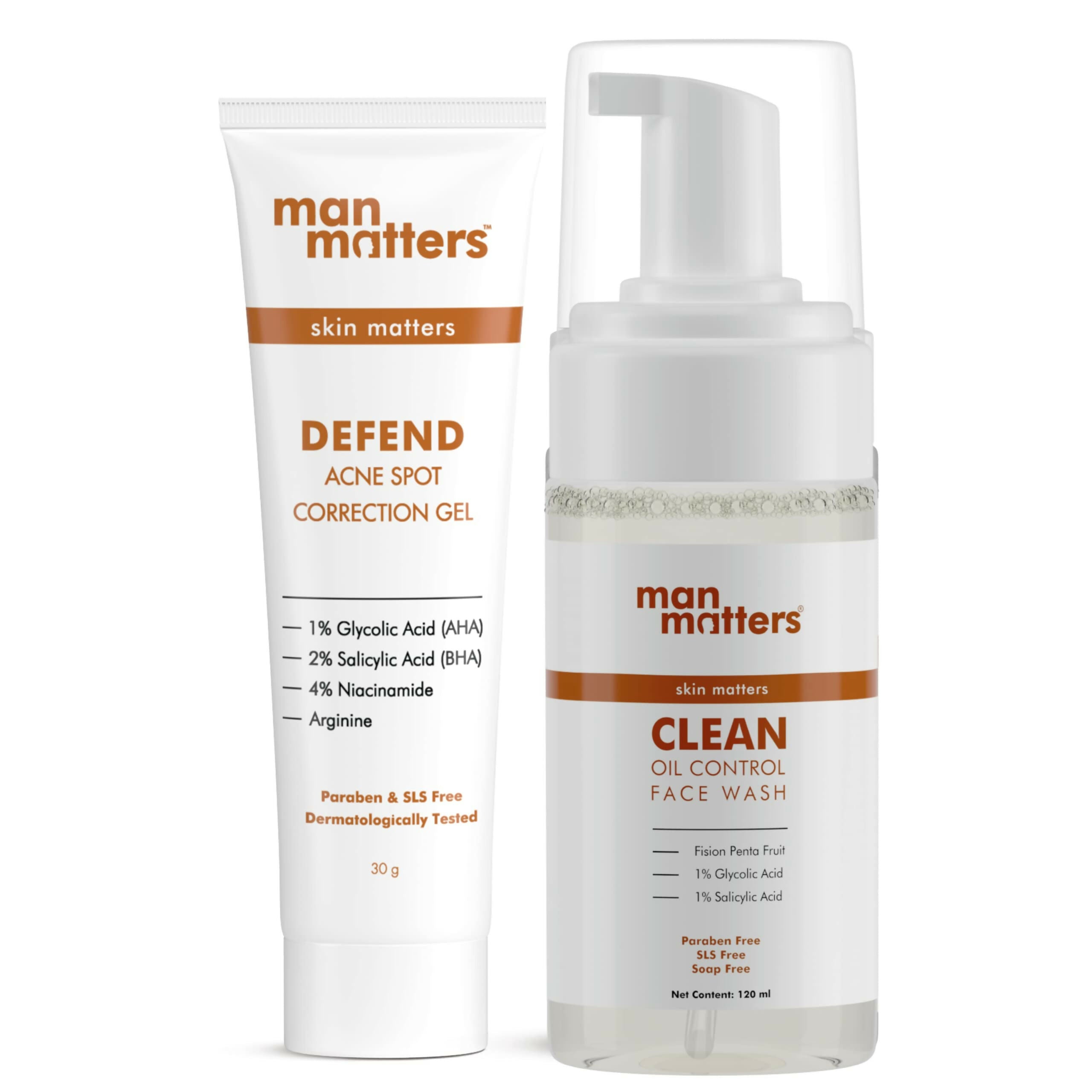Man Matters 1% Salicylic Acid Oil Control Face Wash And 2% Salicylic Acid Defend Acne Spot Correction Gel For Men - Distacart