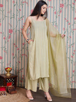 Thumbnail for Ode by House of Pataudi Striped Straight Kurta with Palazzos & With Dupatta - Distacart