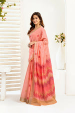 Thumbnail for Joban Fashion Peach Ikkat Linen Ready To Wear Saree With Unstitched Blouse - Distacart