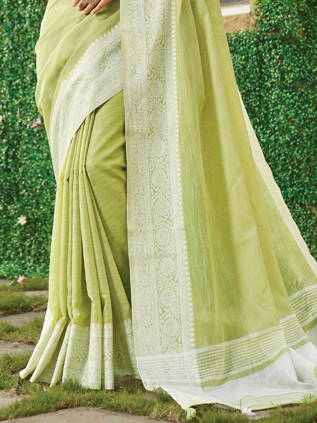 Astita Lime Green Linen Saree
