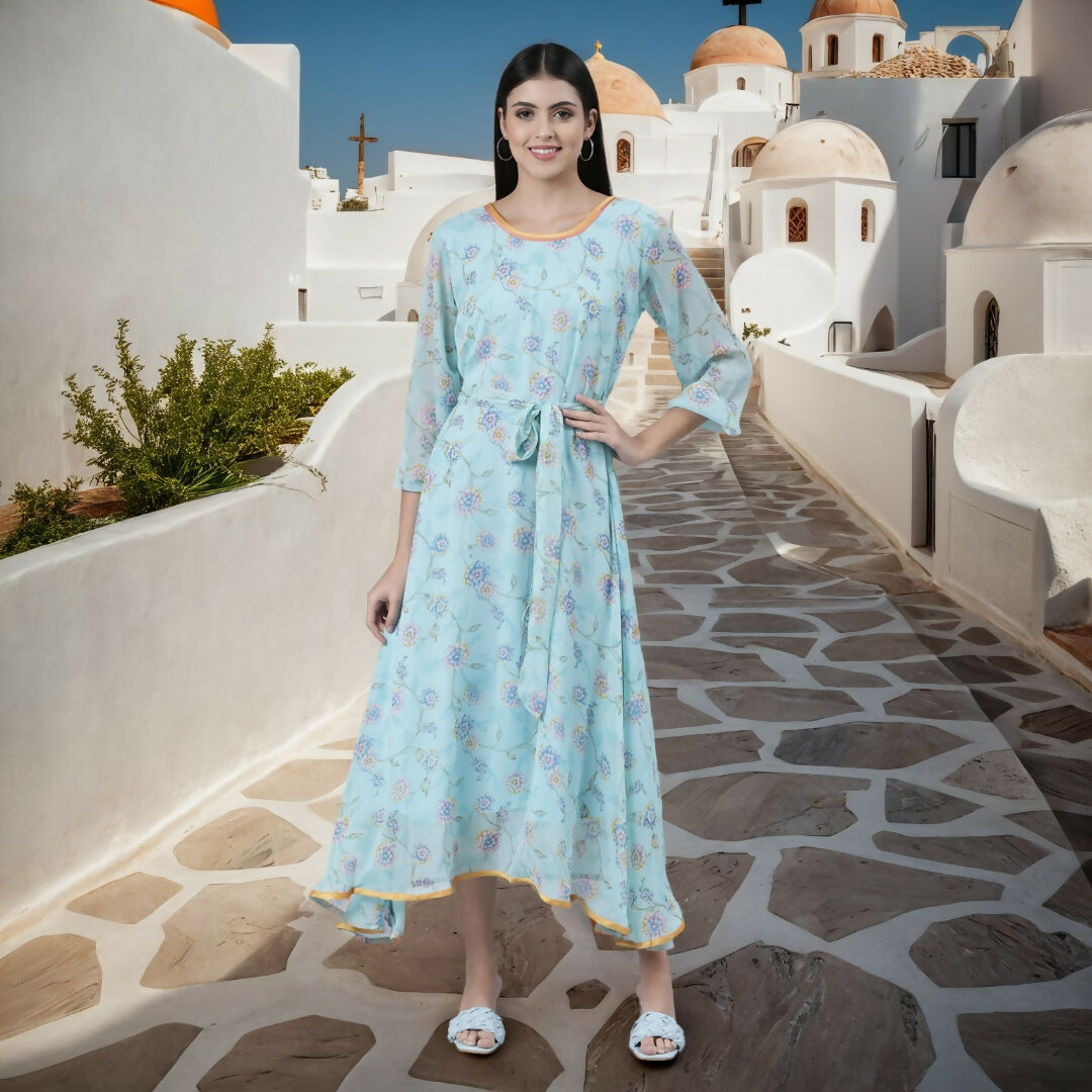 Souchii Blue Floral Chiffon Maxi Dress For Women – Souchii