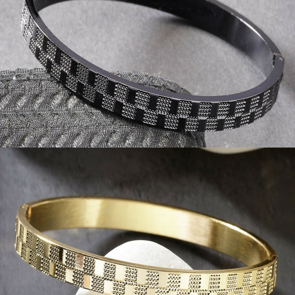 NVR Men's Set of 2 Gold & Black Rhodium-Plated Stainless Steel Kada Bracelet - Distacart