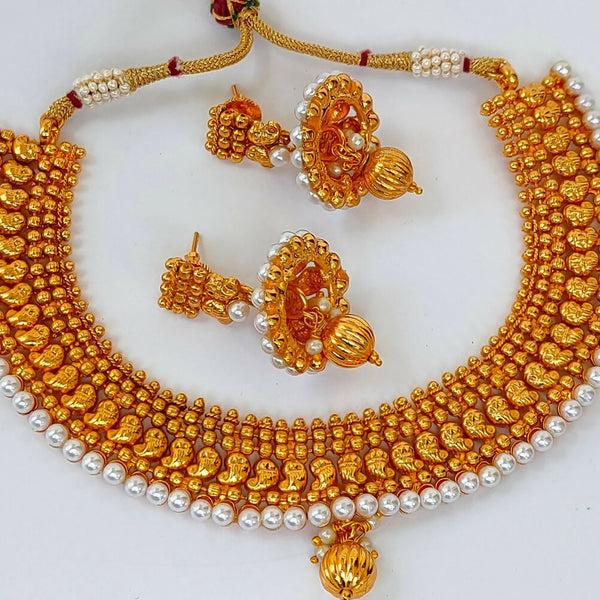 Metallic Mango Necklace Set With White Beads - Distacart