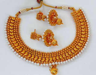 Metallic Mango Necklace Set With White Beads - Distacart