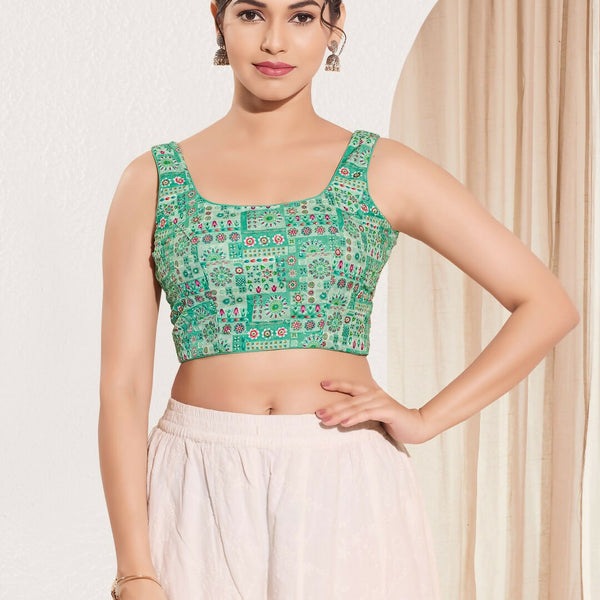 Joban Fashion Sea Green Viscose Rayon Padded Blouse With Square Neck Sleeveless - Distacart