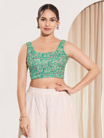Thumbnail for Joban Fashion Sea Green Viscose Rayon Padded Blouse With Square Neck Sleeveless - Distacart