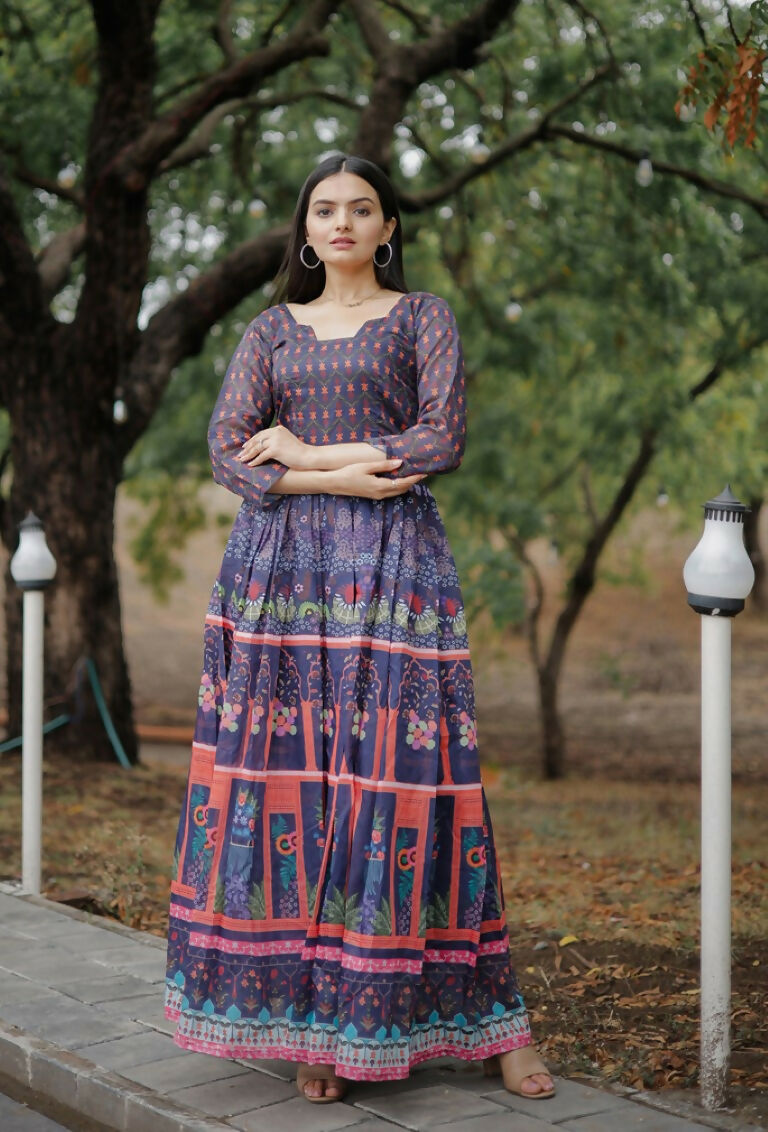 Jyoti Fashion Women's Purple Heavy Digital Printed Pure Chanderi Anarkali Dress - Distacart
