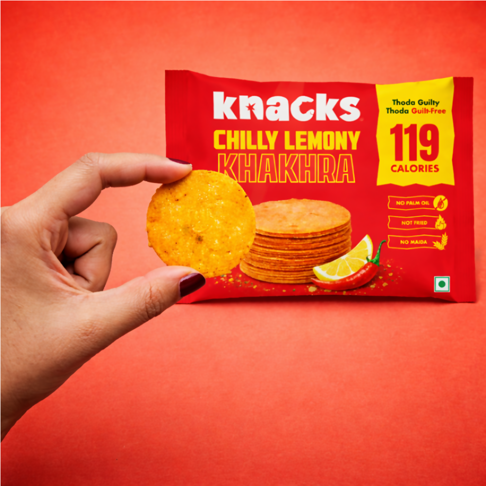 Knacks Coin Khakhra Crisps - Chilly Lemony Flavour - Dista
