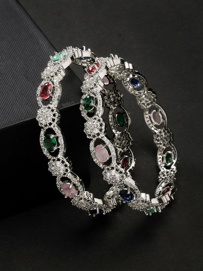 NVR Women's Set of 2 Multi-Coloured CZ Stone-Studded Handcrafted Bangles - Distacart