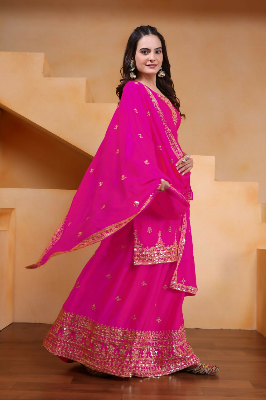 Teeya Creation Pink Color Chinon Silk Wedding Wear Trending Palazzo Set - Distacart