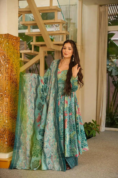 Aayaa Designer Cotton Silk Suit - Sky Blue - Dista
