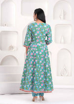Thumbnail for Jaimini Women Cotton Printed V-Neck 3/4 Sleeves Calf Length Angrakha Kurta Pant And Dupatta Set - Dista