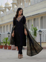 Thumbnail for Preksha Creation Wedding Special Premium Roman Silk Coding Embroidery With Sequins Work Kurti Dupatta With Pant