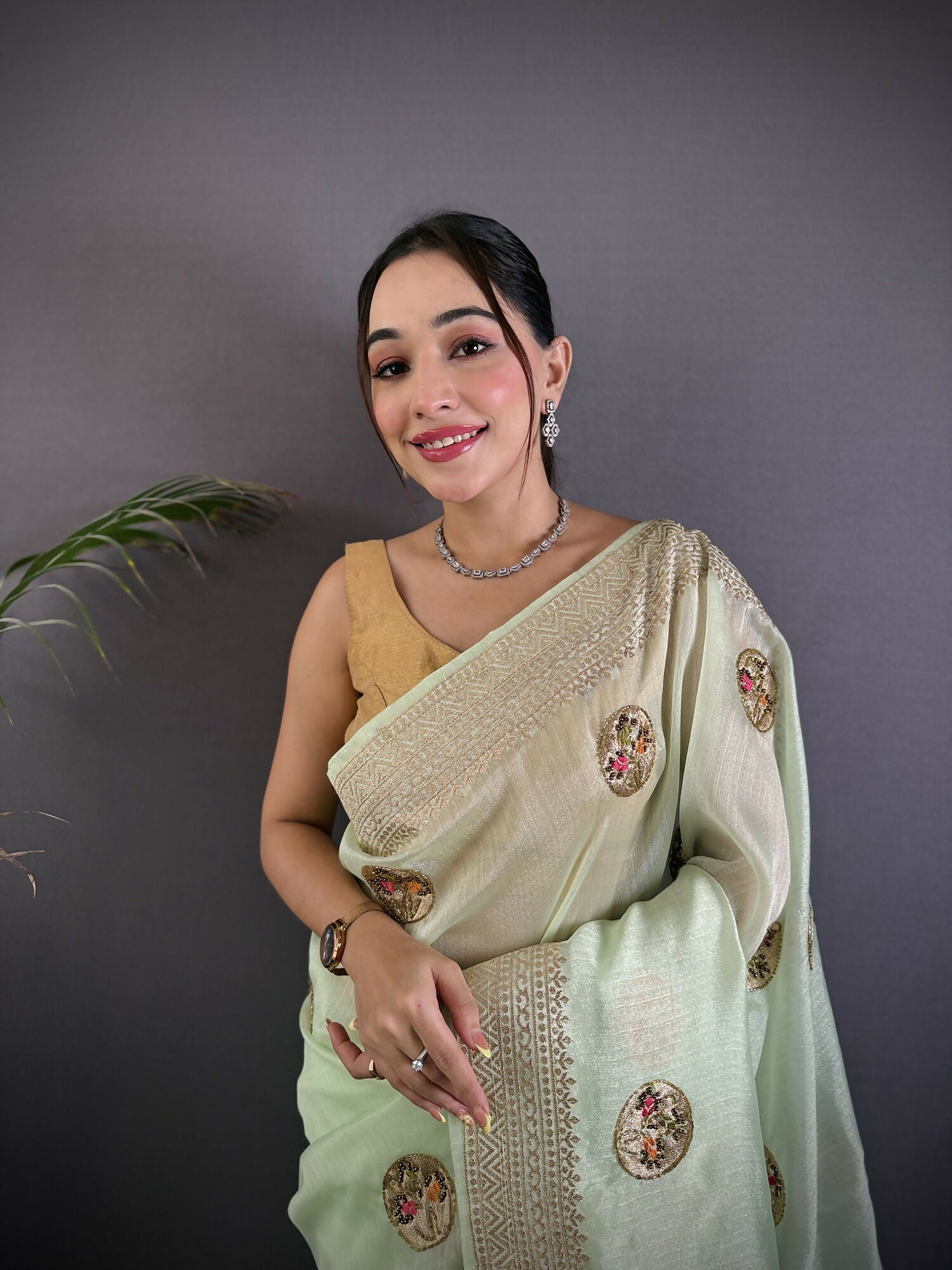 Joban Fashion Light Green Handloom Banarasi Organza Silk Khatali Butta Work Saree