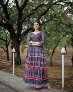 Thumbnail for Aayaa Pure Chanderi Gown With Heavy Digital Print - Multi Color - Distacart