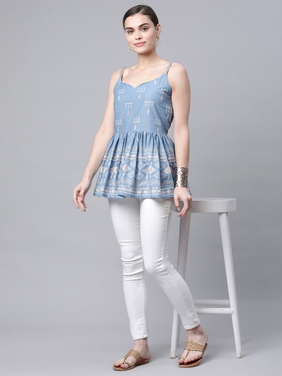 Ahalyaa Orange Pure Cotton Porcian Print Tunic - Distacart