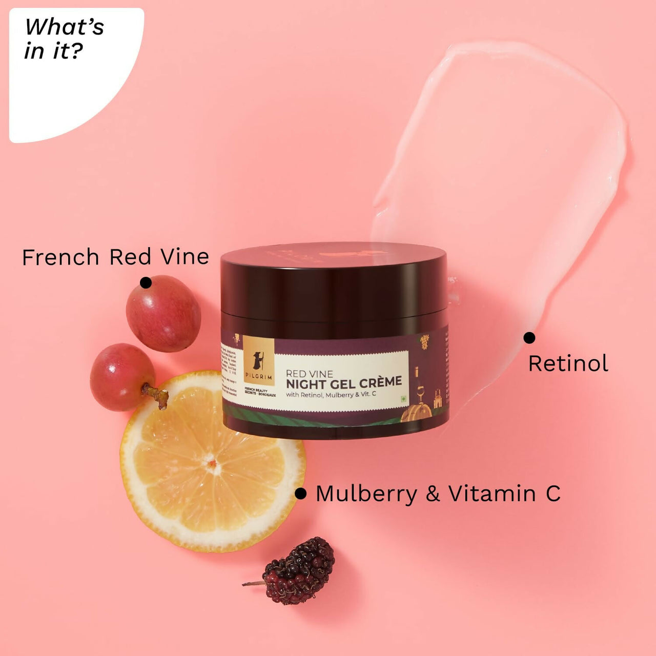 Pilgrim French Red Vine Anti Aging Night Cream with Retinol, Mulberry & Vitamin C For Glowing Skin & Skin Repair - Distacart
