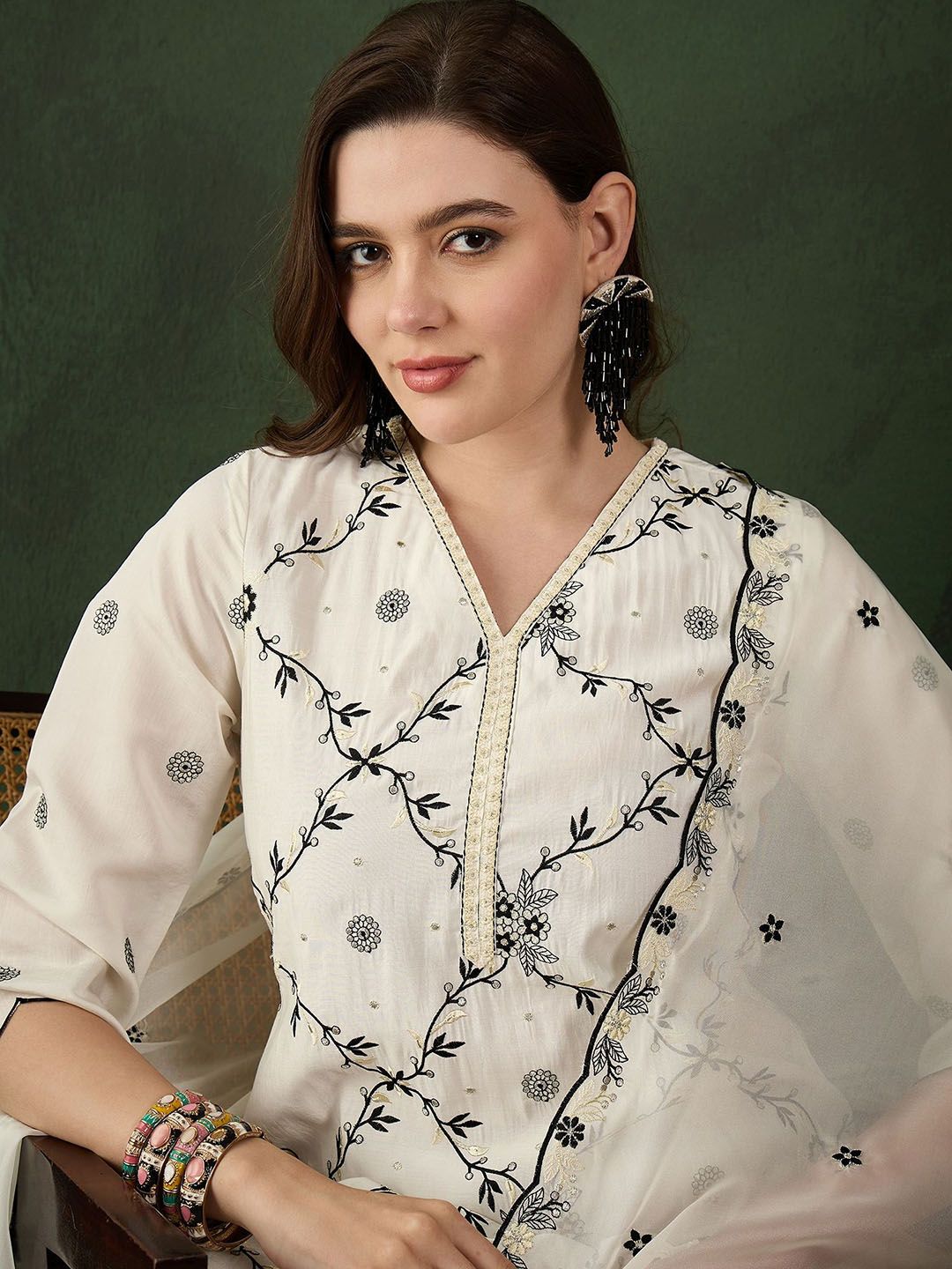 Sangria Embroidered Kurta & Trouser With Dupatta - Distacart