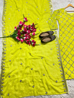 Thumbnail for Preksha Creation Indian Festival Special Women Faux Georgette Sequence Embroidered Work Top And Pant With Dupatta - Yellow - Distacart