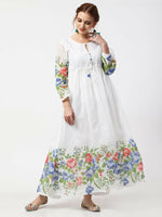 Thumbnail for Cheera Women Stylish Hand Chikenkari And Digital Printe Cotton Organza Flared Anarkali Kurta - White - Distacart