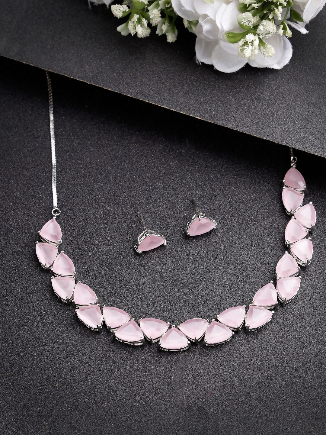 NVR Women's Pink Artificial Stones Studded Handcrafted Jewellery Set - Distacart