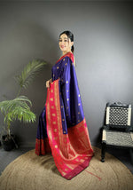Thumbnail for Joban Fashion Navy Blue Banarasi Soft Silk Woven Butti Saree - Distacart