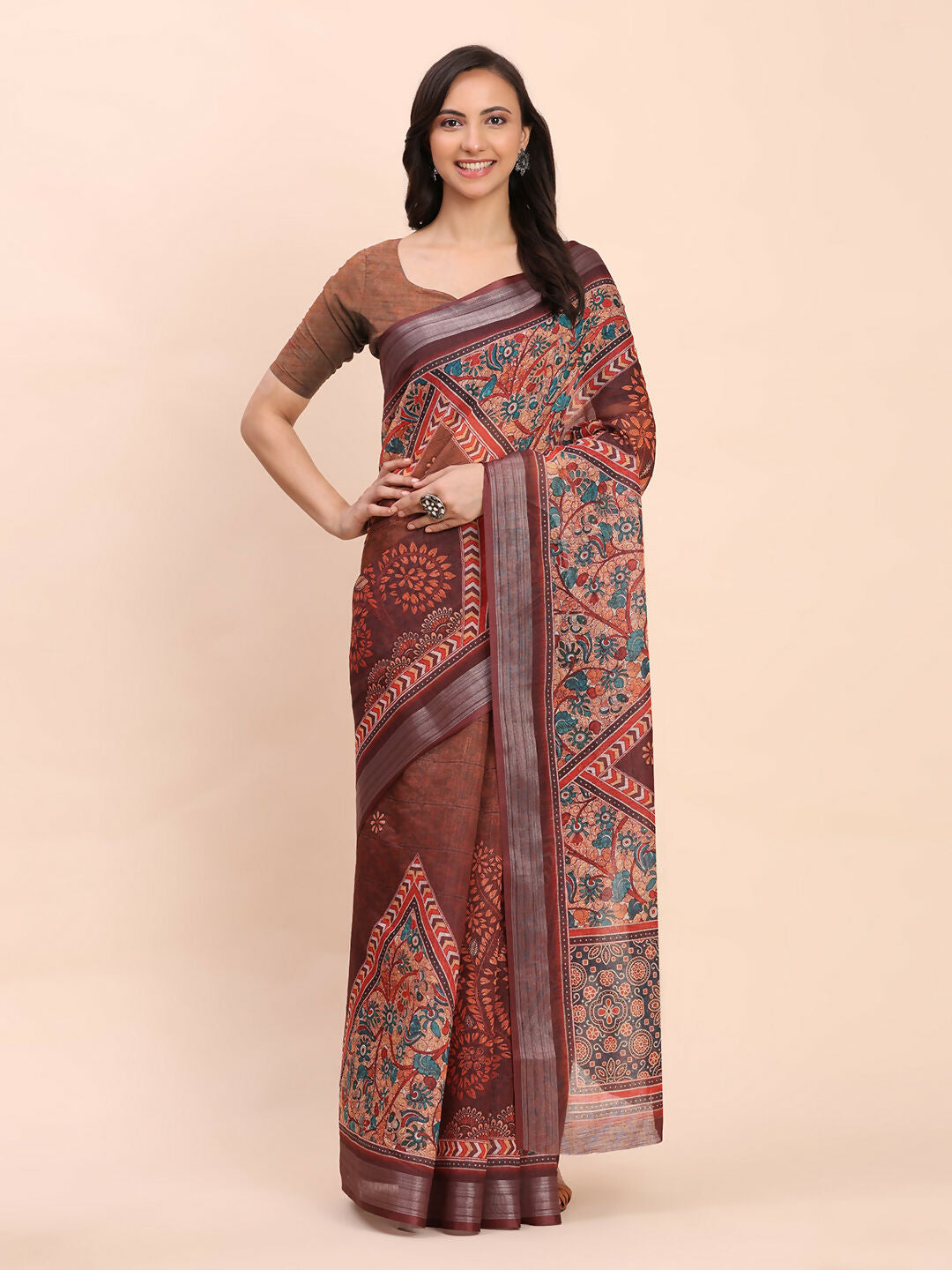 Astita Linen Cotton Brown Saree