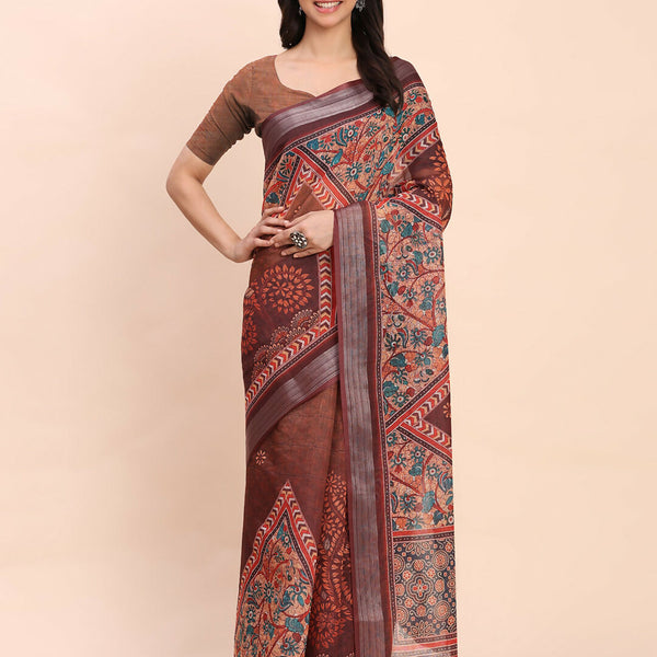 Astita Linen Cotton Brown Saree