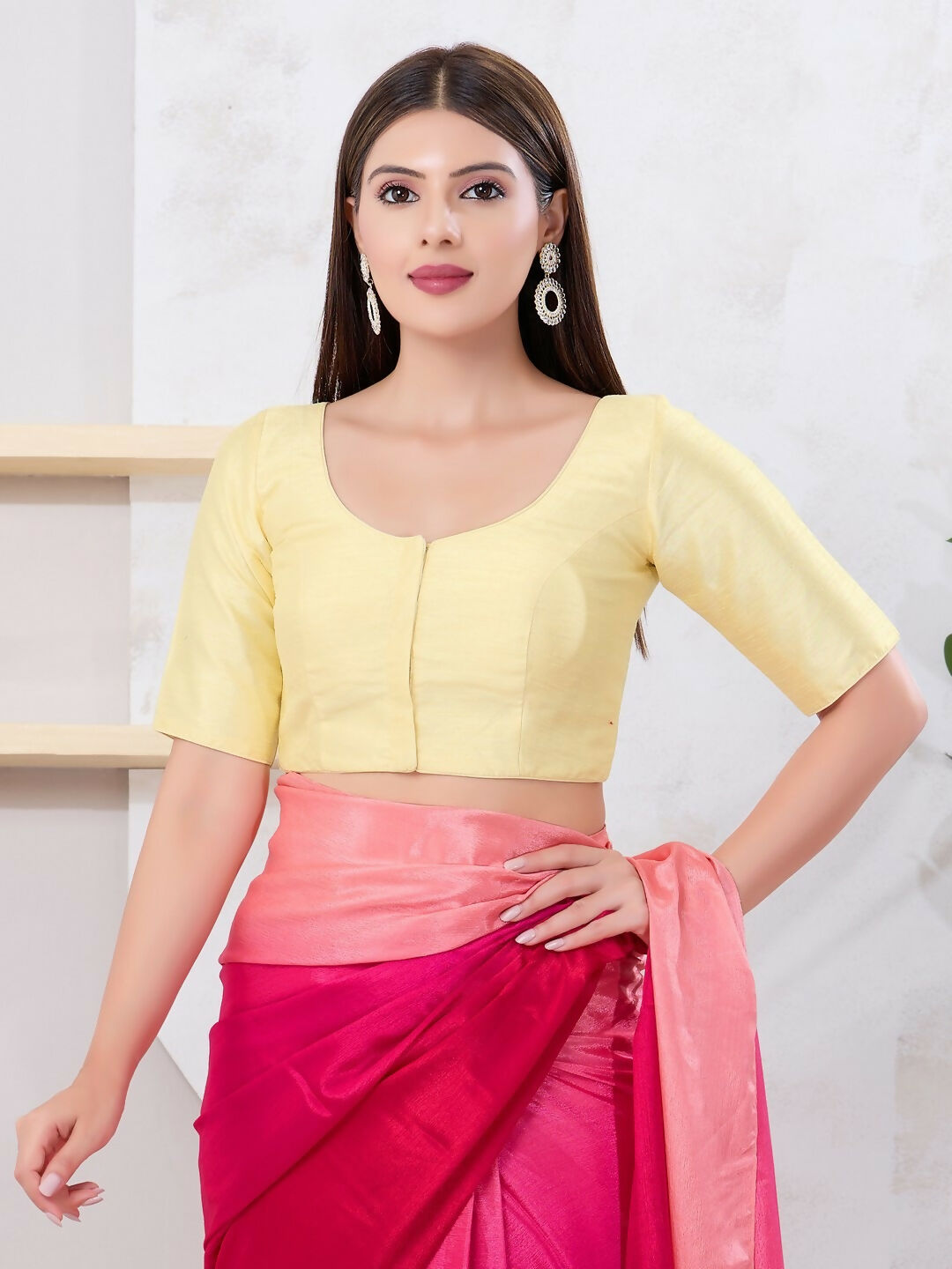 Joban Fashion Cream Dupion Silk Elbow Sleeveless Front Open Blouse