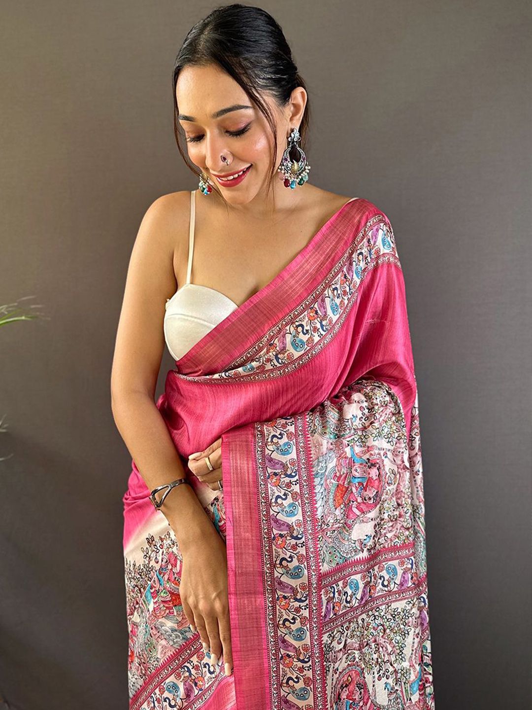 Mitera Kalamkari Printed Tussar Saree - Distacart